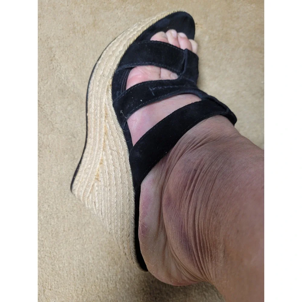 UGG Lucianna Black Suede Espadrille Wedge Sandals Plarform Strappy Womens Size 7